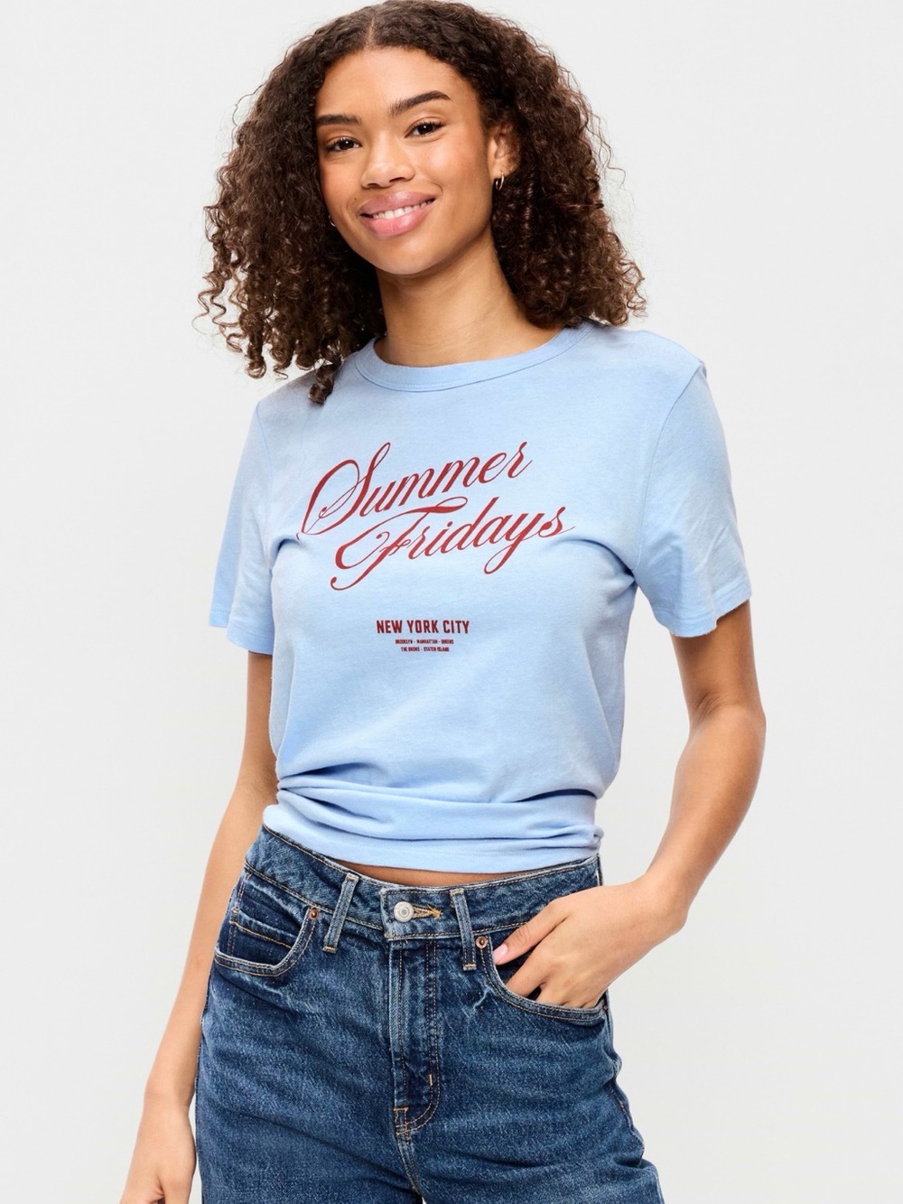 NWT Summer Fridays Script Graphic Tee in Light Blue, Size Medium